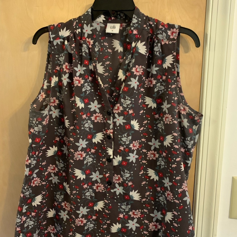 CAbi Black Buttoned Blouse with Mandarin Collar